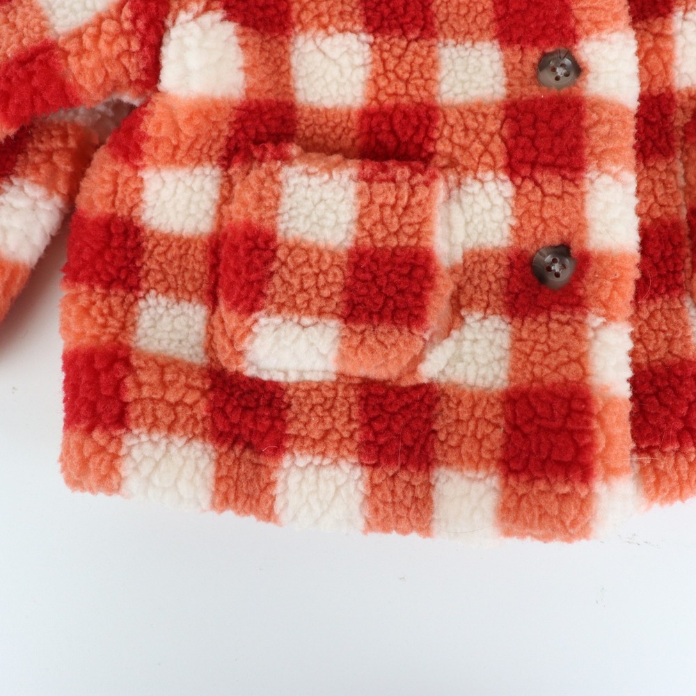 Hanna Andersson Baby Printed Faux Shearling Jacket 6-12 Months Red Gingham Plaid - Picture 4 of 8